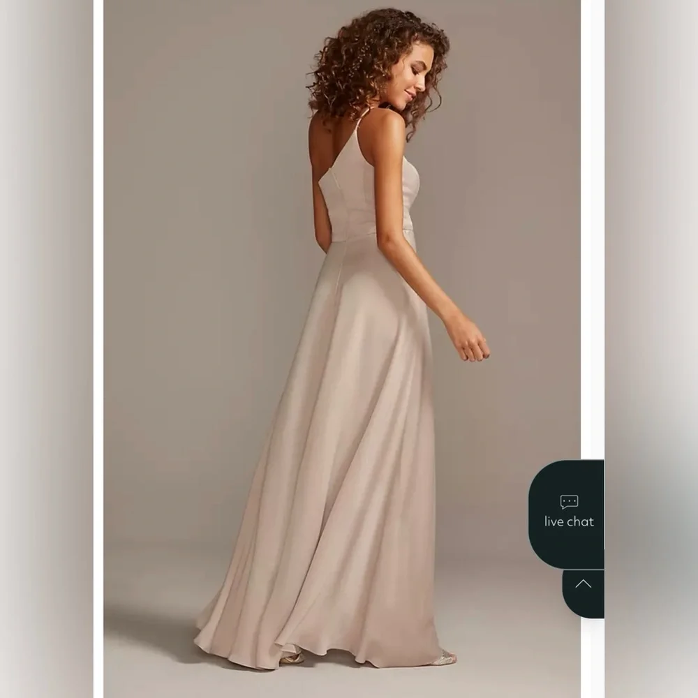 Crepe-Back Satin One-Shoulder Dress - Biscotti - 6 - Picture 5 of 13